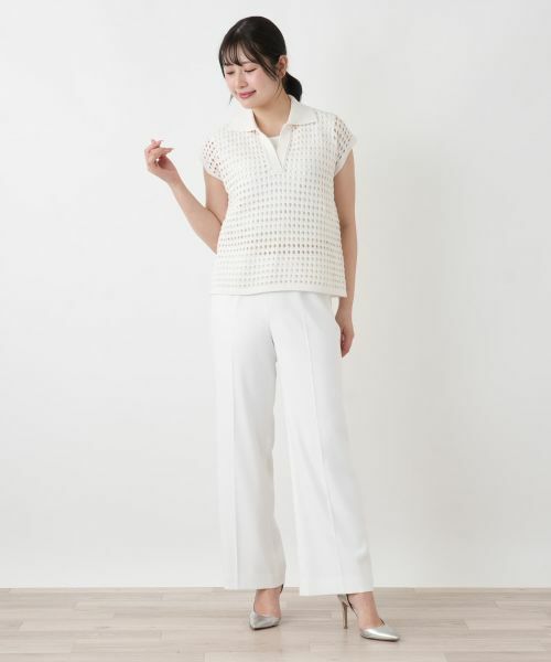 Leilian / レリアン テーラードジャケット | 透かし編み切替ニットポロシャツ | 詳細7