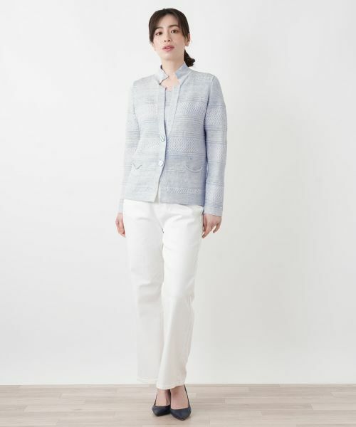 Leilian / レリアン カーディガン・ボレロ | 透かし編みボーダーラメカーディガン | 詳細1