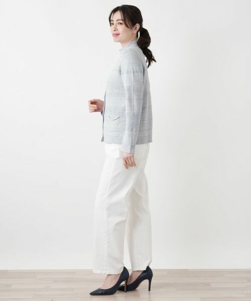 Leilian / レリアン カーディガン・ボレロ | 透かし編みボーダーラメカーディガン | 詳細2