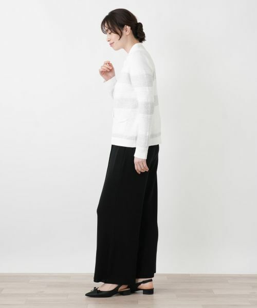 Leilian / レリアン カーディガン・ボレロ | 透かし編みボーダーラメカーディガン | 詳細5