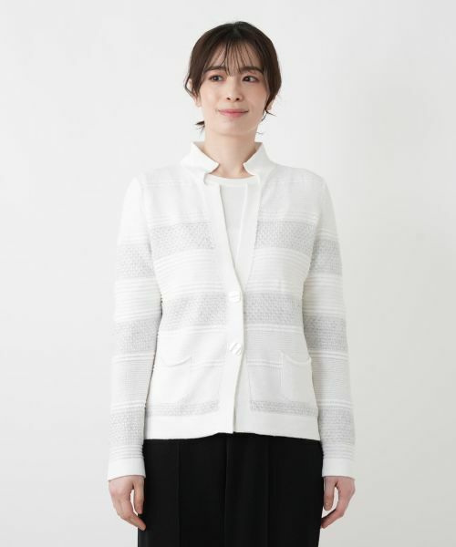 Leilian / レリアン カーディガン・ボレロ | 透かし編みボーダーラメカーディガン | 詳細7