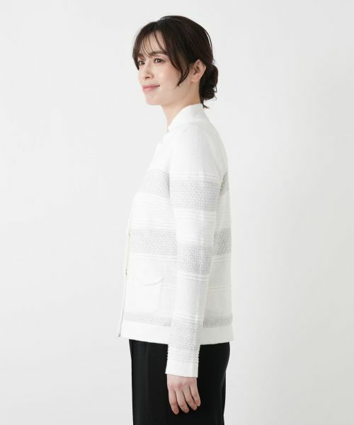 Leilian / レリアン カーディガン・ボレロ | 透かし編みボーダーラメカーディガン | 詳細8