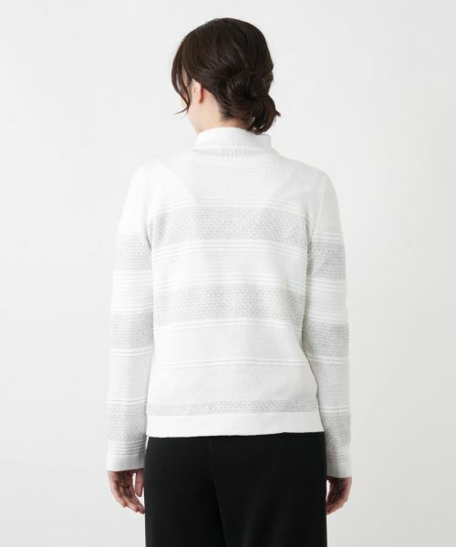 Leilian / レリアン カーディガン・ボレロ | 透かし編みボーダーラメカーディガン | 詳細9