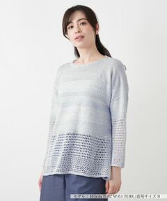 Leilian / レリアン ニット・セーター | 編地切替ボーダーラメニット