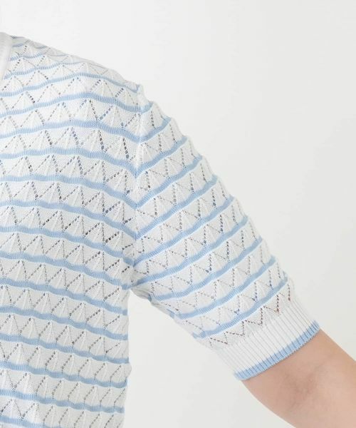 Leilian / レリアン カーディガン・ボレロ | 透かし編みボーダーカーディガン | 詳細12