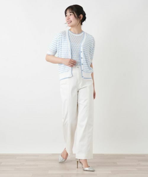 Leilian / レリアン カーディガン・ボレロ | 透かし編みボーダーカーディガン | 詳細4