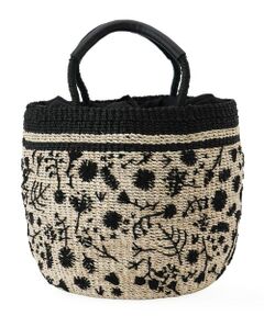 Leilian / レリアン ハンドバッグ | ボタニカル柄編み込みかごバッグ