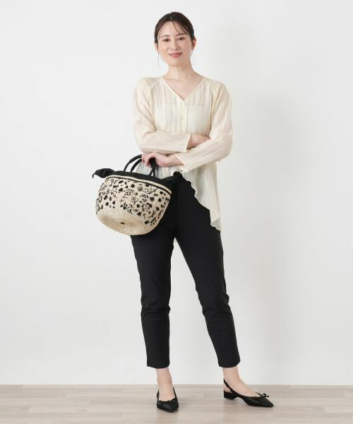 Leilian / レリアン ハンドバッグ | ボタニカル柄編み込みかごバッグ | 詳細5