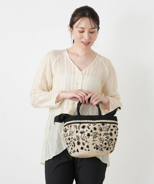 Leilian / レリアン ハンドバッグ | ボタニカル柄編み込みかごバッグ | 詳細6