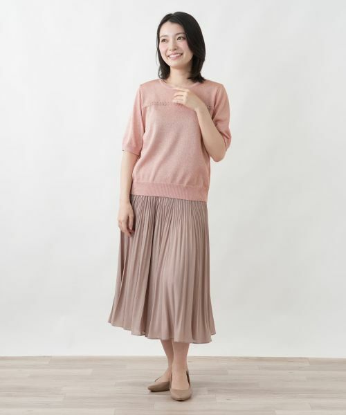 Leilian / レリアン ニット・セーター | ラメ透かし編みボーダーニット | 詳細1