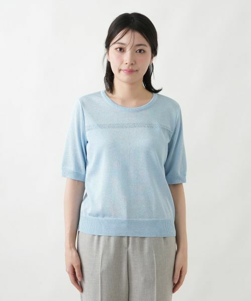 Leilian / レリアン ニット・セーター | ラメ透かし編みボーダーニット | 詳細7