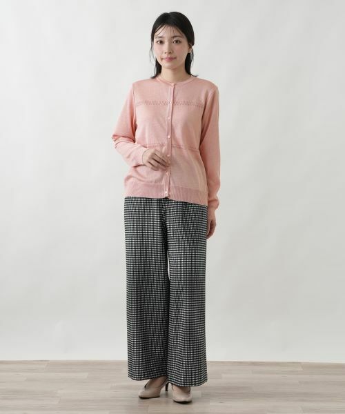 Leilian / レリアン カーディガン・ボレロ | ラメ透かし編みボーダーカーディガン | 詳細1