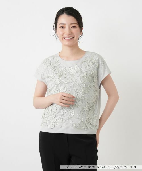 Leilian / レリアン シャツ・ブラウス | リボンモチーフ刺繍ブラウス(ライトグレー)