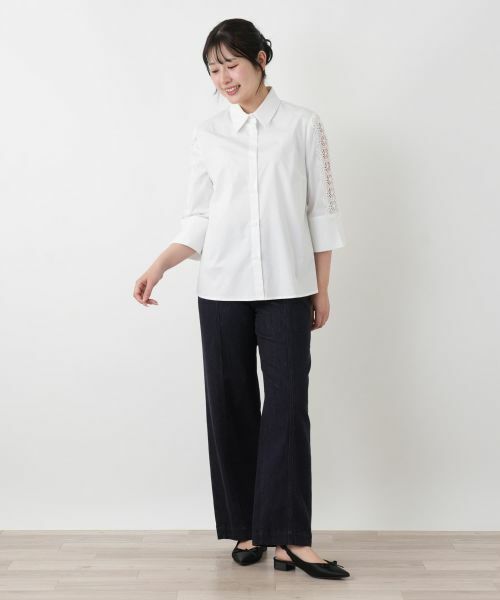 Leilian / レリアン シャツ・ブラウス | レース切替七分袖ブラウス | 詳細1