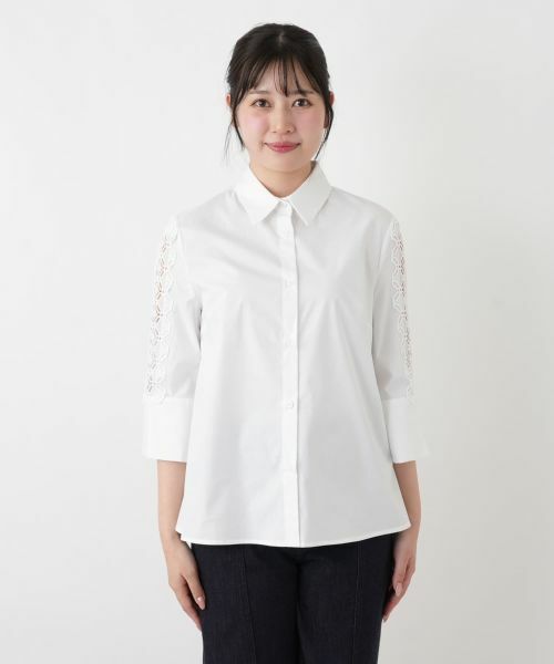 Leilian / レリアン シャツ・ブラウス | レース切替七分袖ブラウス | 詳細4