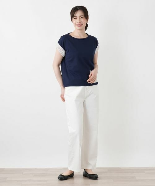 Leilian / レリアン カットソー | 透かし編み切替フレンチスリーブニット | 詳細1