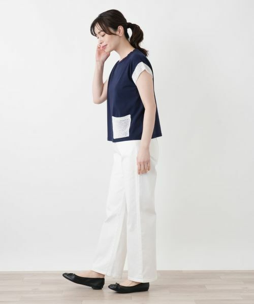 Leilian / レリアン カットソー | 透かし編み切替フレンチスリーブニット | 詳細2