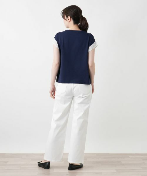 Leilian / レリアン カットソー | 透かし編み切替フレンチスリーブニット | 詳細3