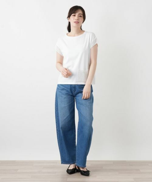 Leilian / レリアン カットソー | 透かし編み切替フレンチスリーブニット | 詳細4