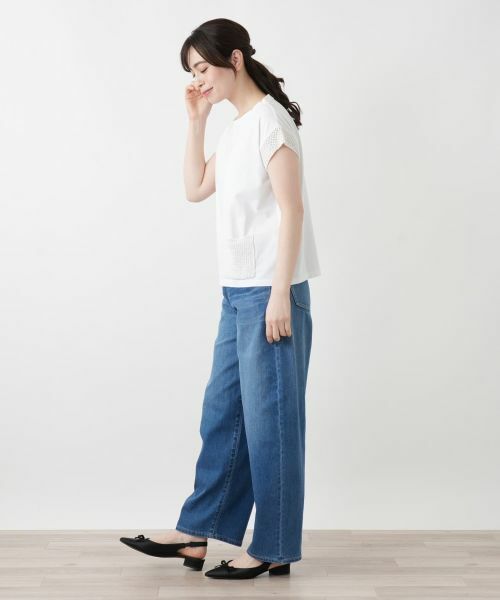 Leilian / レリアン カットソー | 透かし編み切替フレンチスリーブニット | 詳細5