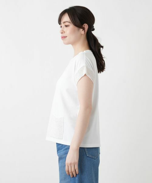 Leilian / レリアン カットソー | 透かし編み切替フレンチスリーブニット | 詳細8