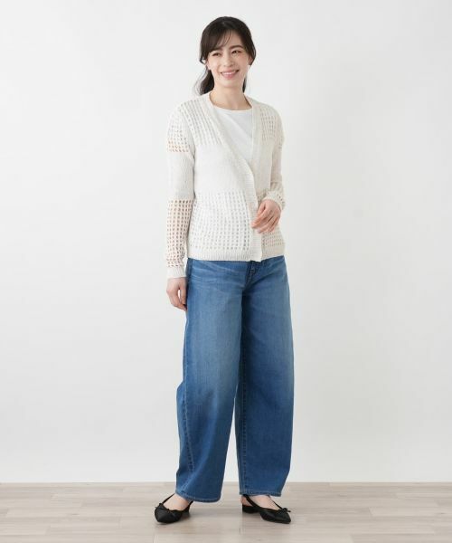 Leilian / レリアン カーディガン・ボレロ | 透かし編み切替スパンコールカーディガン | 詳細1