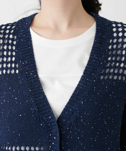 Leilian / レリアン カーディガン・ボレロ | 透かし編み切替スパンコールカーディガン | 詳細10