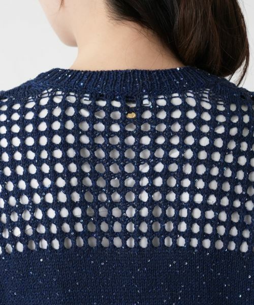 Leilian / レリアン カーディガン・ボレロ | 透かし編み切替スパンコールカーディガン | 詳細11