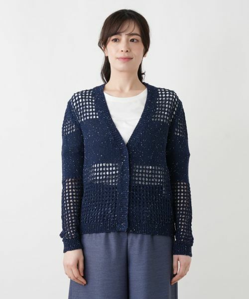 Leilian / レリアン カーディガン・ボレロ | 透かし編み切替スパンコールカーディガン | 詳細7
