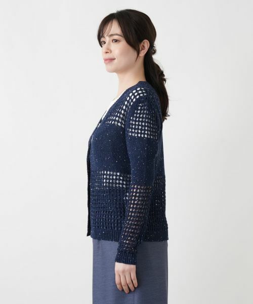 Leilian / レリアン カーディガン・ボレロ | 透かし編み切替スパンコールカーディガン | 詳細8