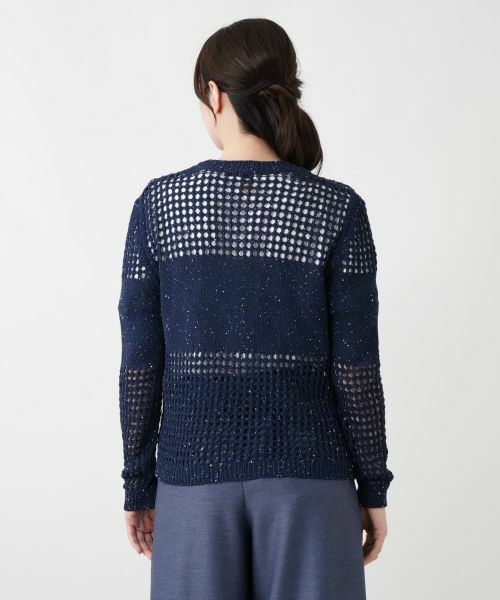 Leilian / レリアン カーディガン・ボレロ | 透かし編み切替スパンコールカーディガン | 詳細9