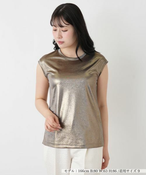 Leilian / レリアン カットソー | シャイニーフレンチスリーブカットソー（ゴールド）