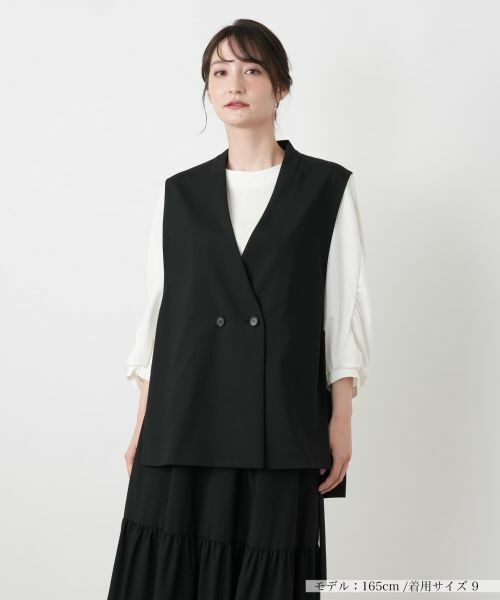Leilian / レリアン テーラードジャケット | Vネックダブルベスト【BOURGE】（ブラック）