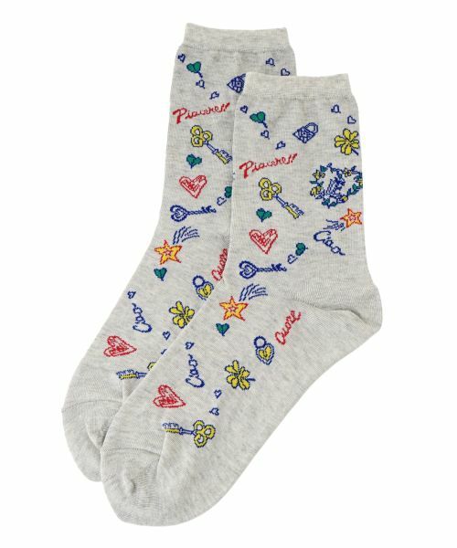 Leilian / レリアン ソックス | イラスト柄クルーソックス（ライトグレー）