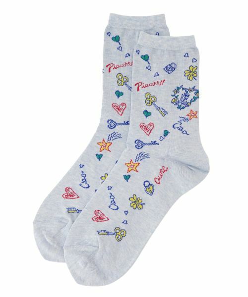 Leilian / レリアン ソックス | イラスト柄クルーソックス（スカイブルー）