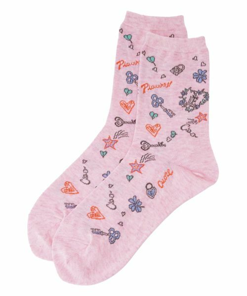 Leilian / レリアン ソックス | イラスト柄クルーソックス（ピンク系）