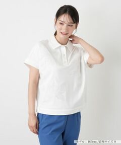 Leilian / レリアン ポロシャツ | フラワー刺繍ポロシャツ