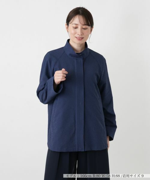 Leilian / レリアン テーラードジャケット | ギンガムチェックスタンドカラージャケット（ネイビー系）