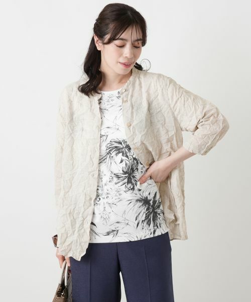 Leilian / レリアン Tシャツ | プリントクルーネックTシャツ【ROCHAS Premiere】（アイボリー）