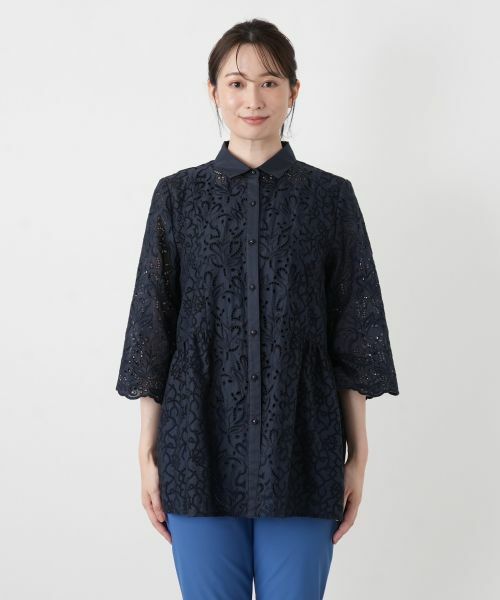 Leilian / レリアン シャツ・ブラウス | カットワークレースペプラムブラウス | 詳細4