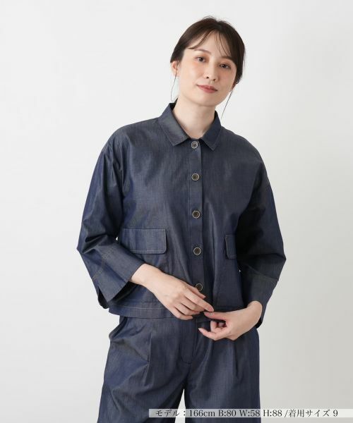 Leilian / レリアン シャツ・ブラウス | ドロップショルダーデニムブラウス（ネイビー系）