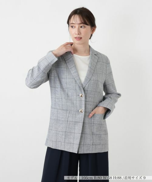 Leilian / レリアン テーラードジャケット | ウィンドーペンテーラードジャケット【ROCHAS Premiere】（ブルー系）