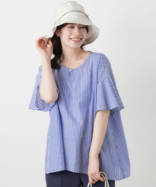 Leilian / レリアン シャツ・ブラウス | ストライプフレアブラウス【ROCHAS Premiere】 | 詳細1