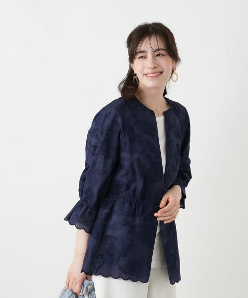 Leilian / レリアン テーラードジャケット | ボタニカル刺繍ノーカラージャケット【ROCHAS Premiere】 | 詳細2