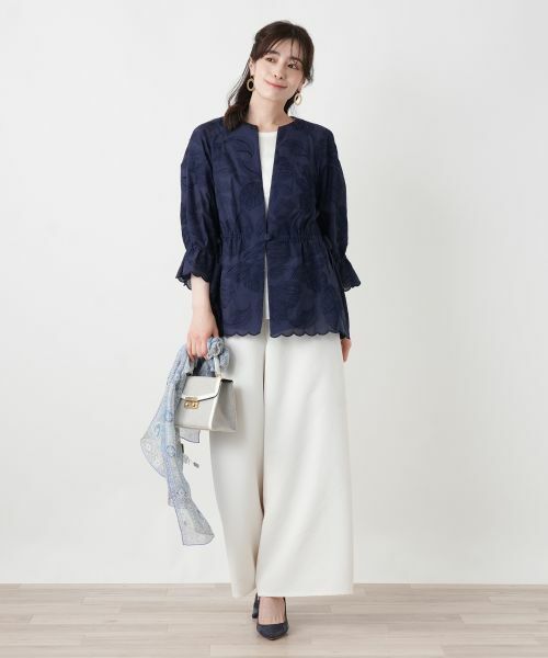 Leilian / レリアン テーラードジャケット | ボタニカル刺繍ノーカラージャケット【ROCHAS Premiere】 | 詳細3