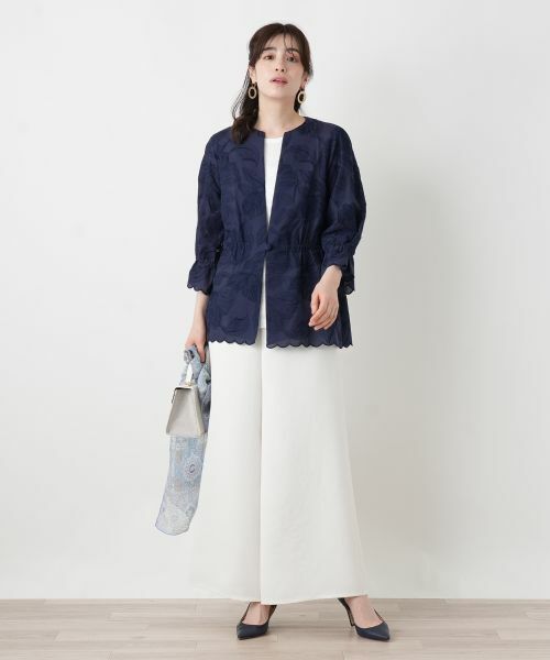 Leilian / レリアン テーラードジャケット | ボタニカル刺繍ノーカラージャケット【ROCHAS Premiere】 | 詳細4