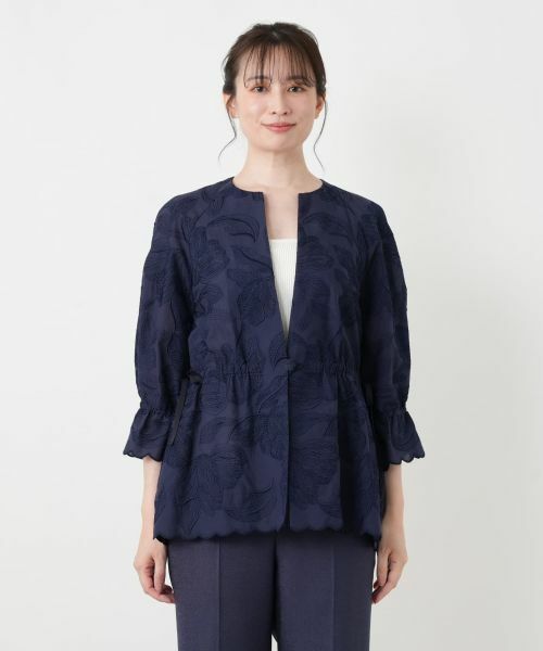 Leilian / レリアン テーラードジャケット | ボタニカル刺繍ノーカラージャケット【ROCHAS Premiere】 | 詳細9