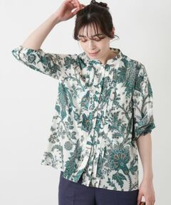 Leilian / レリアン シャツ・ブラウス | ペイズリー柄七分袖バンドカラーブラウス【ROCHAS Premiere】【RATTI】