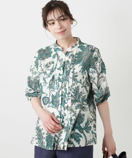 Leilian / レリアン シャツ・ブラウス | ペイズリー柄七分袖バンドカラーブラウス【ROCHAS Premiere】【RATTI】 | 詳細1