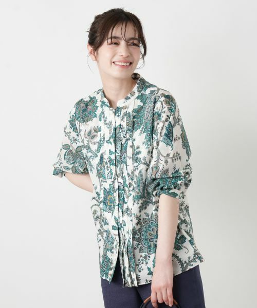 Leilian / レリアン シャツ・ブラウス | ペイズリー柄七分袖バンドカラーブラウス【ROCHAS Premiere】【RATTI】 | 詳細2